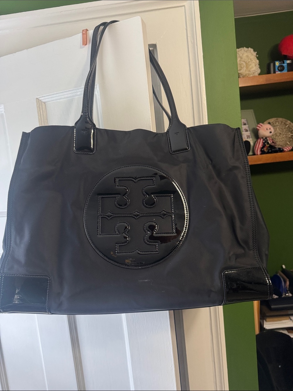 Tory Burch Black Nylon Tote with Gloss Logo